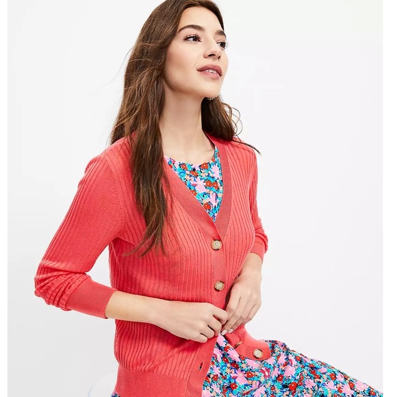 NEW Loft Coral Ribbed Cardigan Sweater - Picture 2 of 7